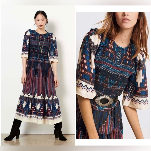 ba&sh Dresses & Skirts - ba&sh Blue and White Smocked Mandie Midi Dress XS